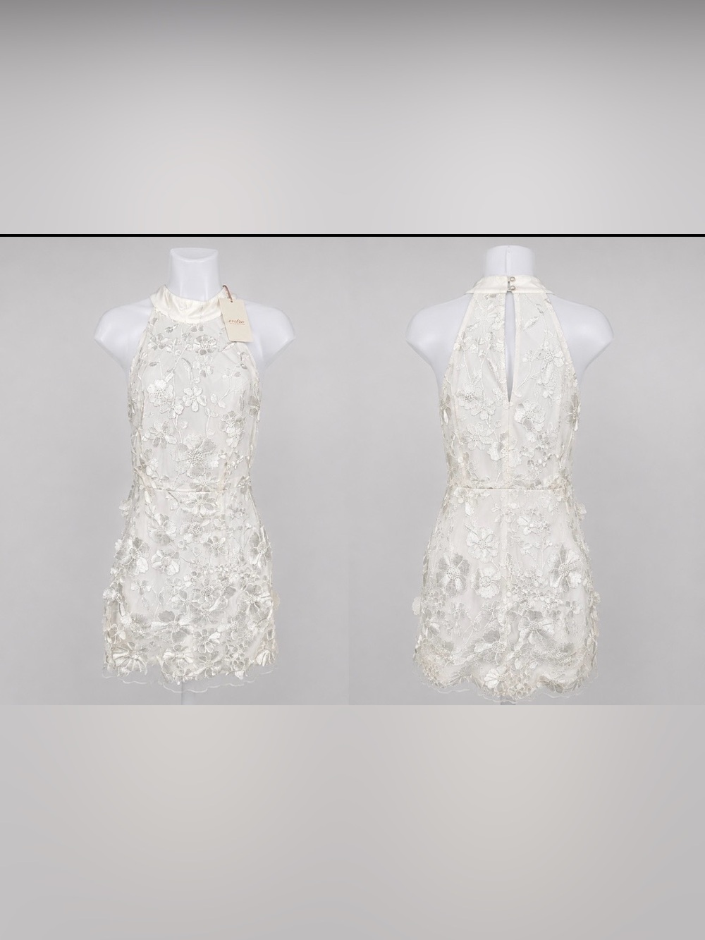 entro Ivory Floral Lace Halter Mini Dress